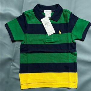 Polo by Ralph Lauren Baby 24M Striped Green and Yellow Polo Shirt (New)